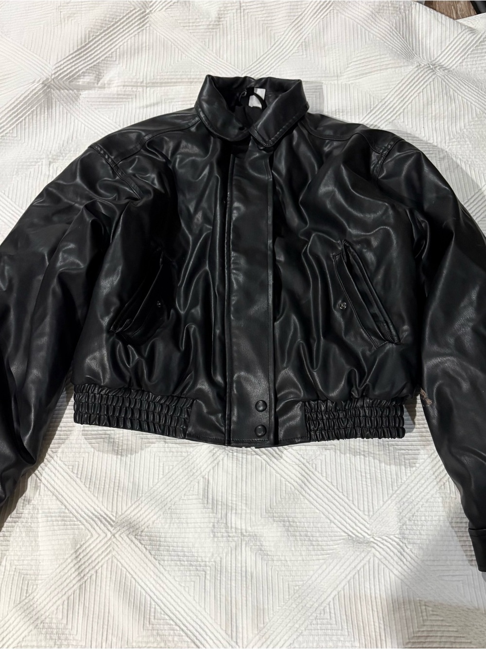 Black Faux Leather Bomber Jacket